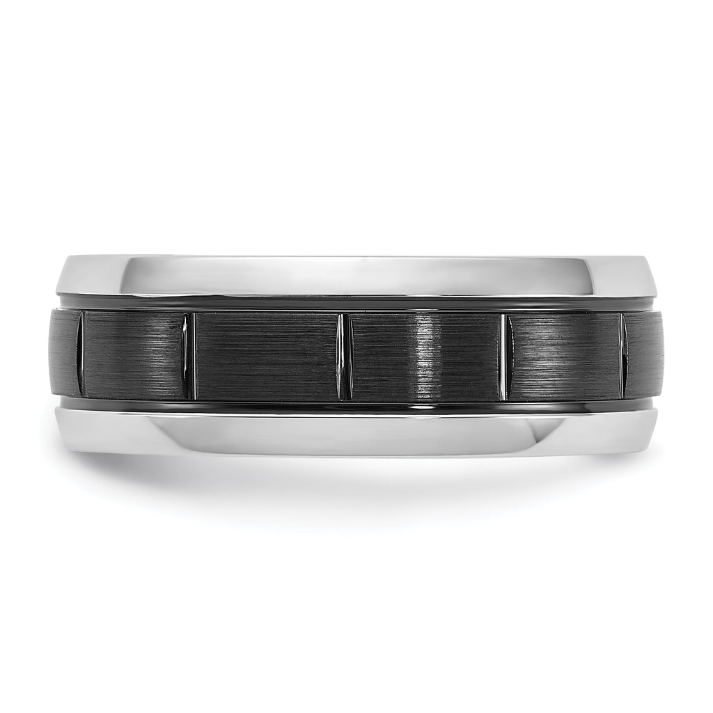 Black Ion-Plated Brushed and Polished Grooved Cobalt Wedding Band 8mm