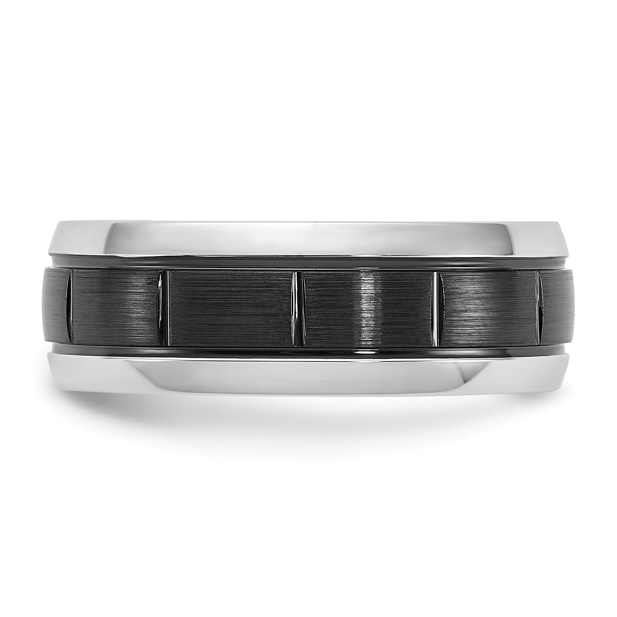 Black Ion-Plated Brushed and Polished Grooved Cobalt Wedding Band 8mm