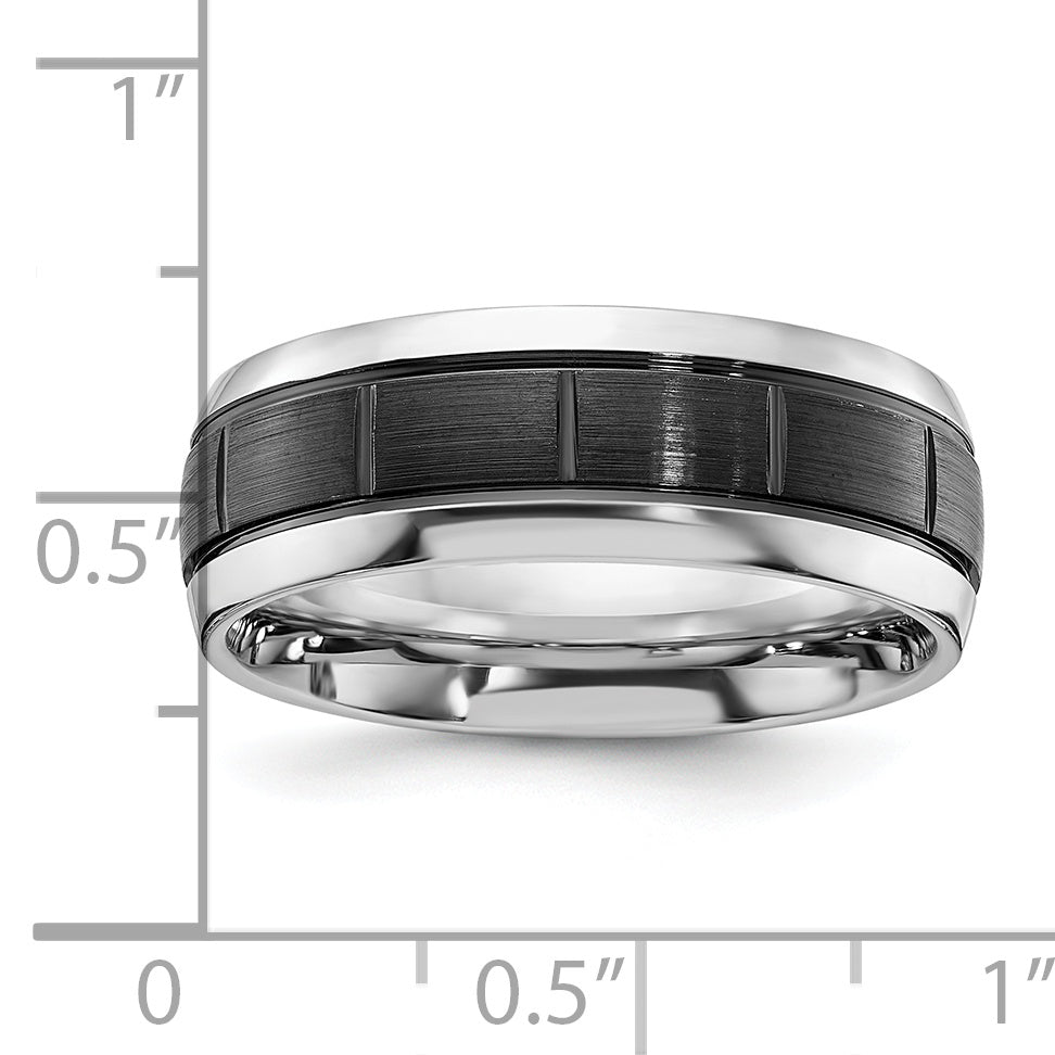 Black Ion-Plated Brushed and Polished Grooved Cobalt Wedding Band 8mm