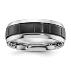 Black Ion-Plated Brushed and Polished Grooved Cobalt Wedding Band 8mm