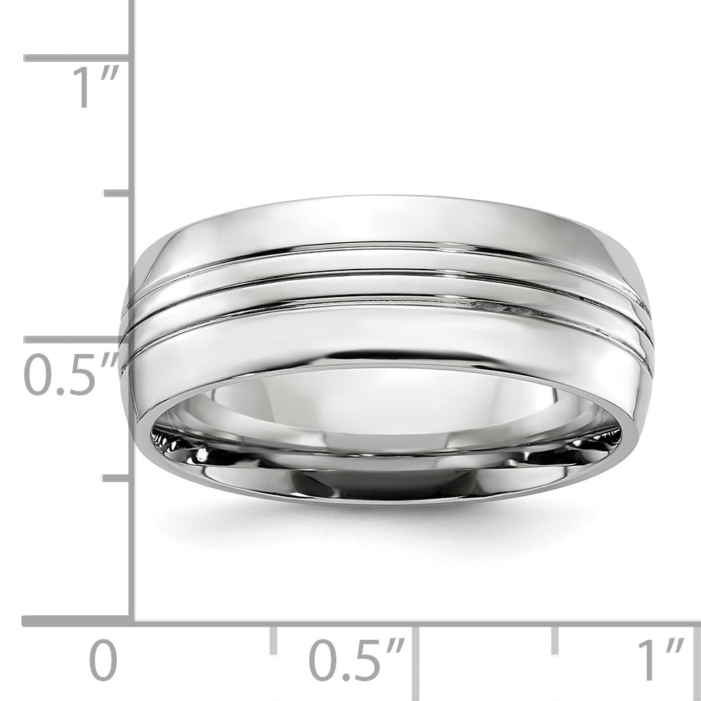 Polished Grooved Cobalt Wedding Band 8mm
