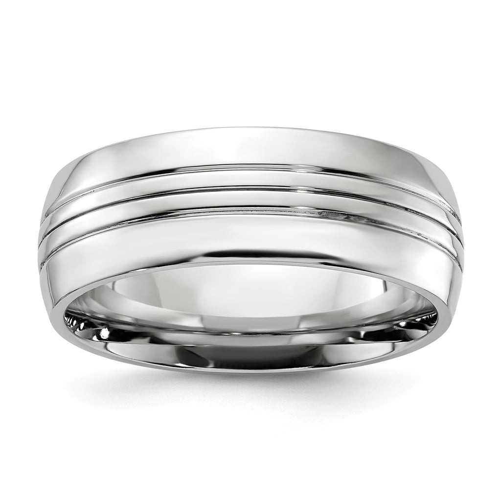 Polished Grooved Cobalt Wedding Band 8mm