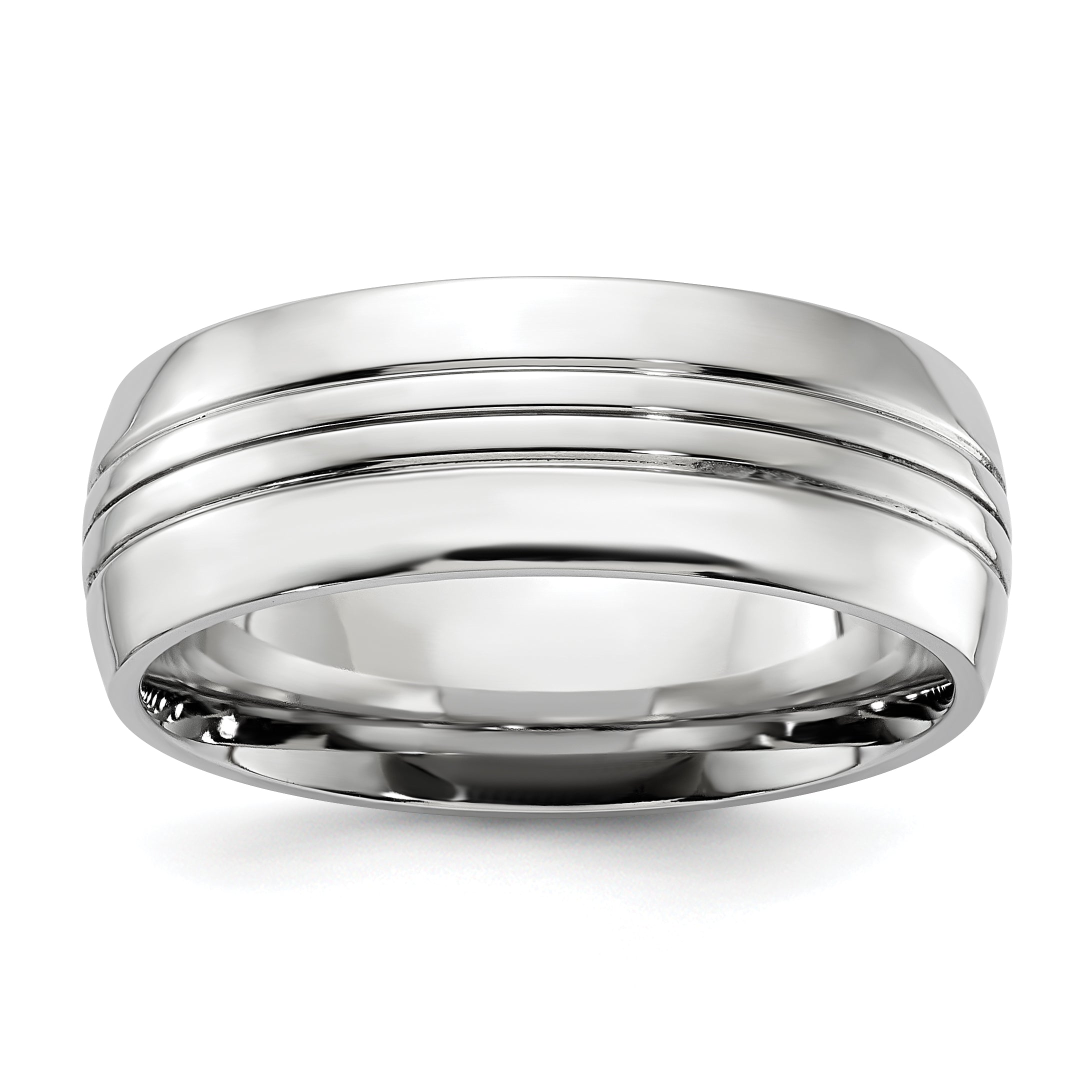 Polished Grooved Cobalt Wedding Band 8mm