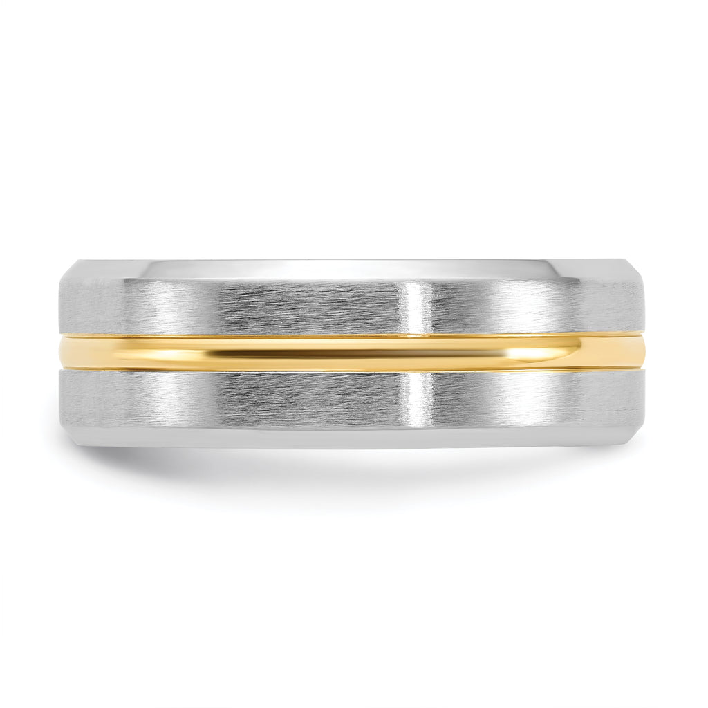 Gold-Tone Brushed and Polished Beveled Edge Cobalt Wedding Band 8mm