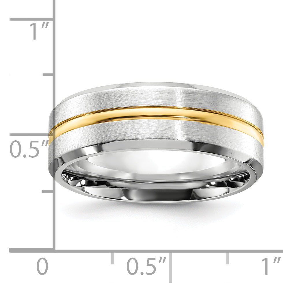 Gold-Tone Brushed and Polished Beveled Edge Cobalt Wedding Band 8mm