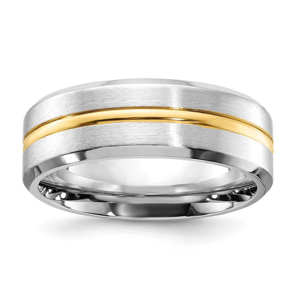 Gold-Tone Brushed and Polished Beveled Edge Cobalt Wedding Band 8mm