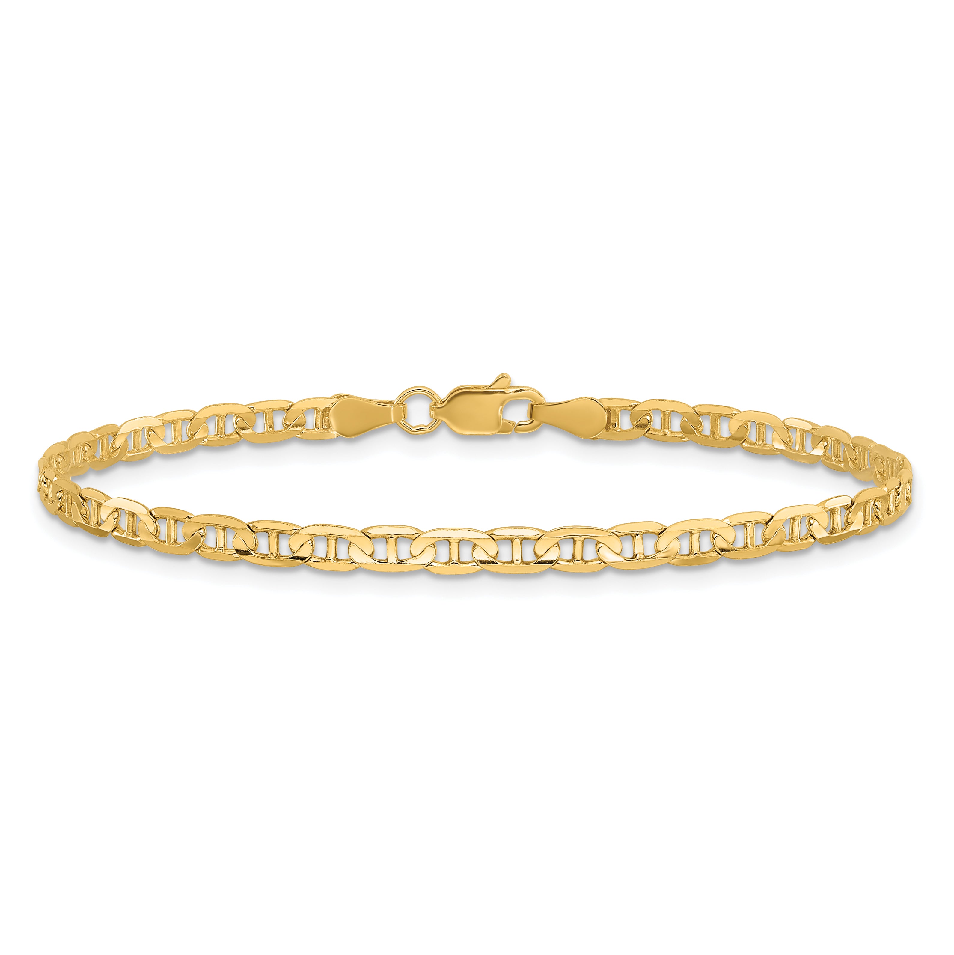 14K Yellow Gold Solid Anchor Chain Necklace 3mm