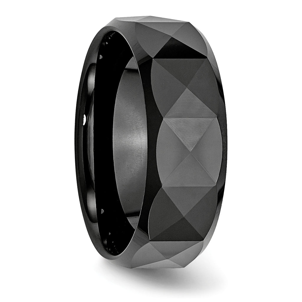 Chisel Ceramic Faceted Black 8mm Polished Beveled Edge Band - Sophia Jewelers