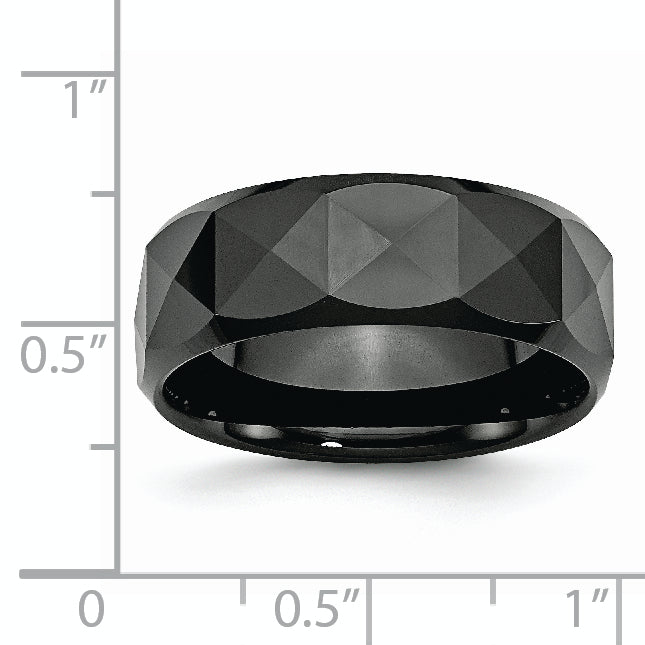 Chisel Ceramic Faceted Black 8mm Polished Beveled Edge Band - Sophia Jewelers