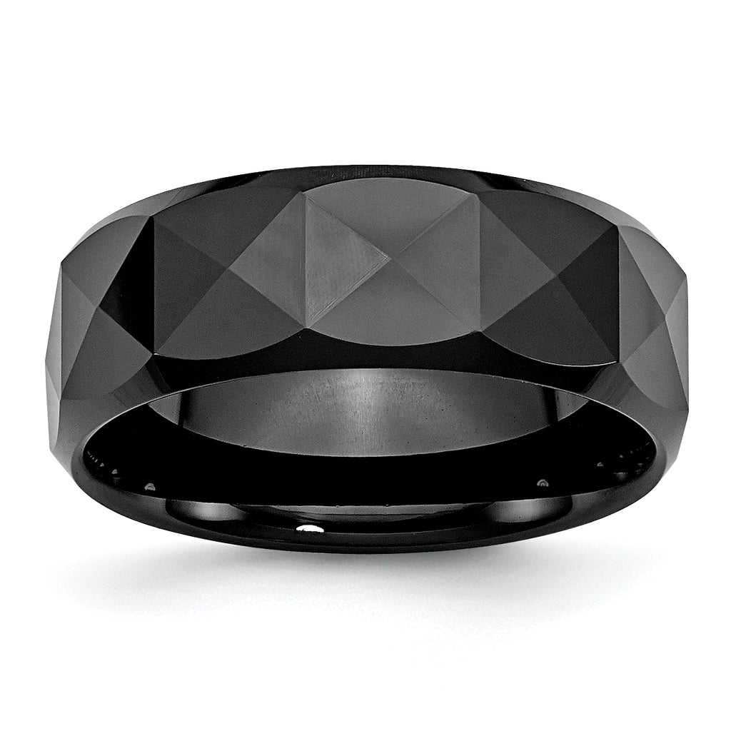 Chisel Ceramic Faceted Black 8mm Polished Beveled Edge Band - Sophia Jewelers