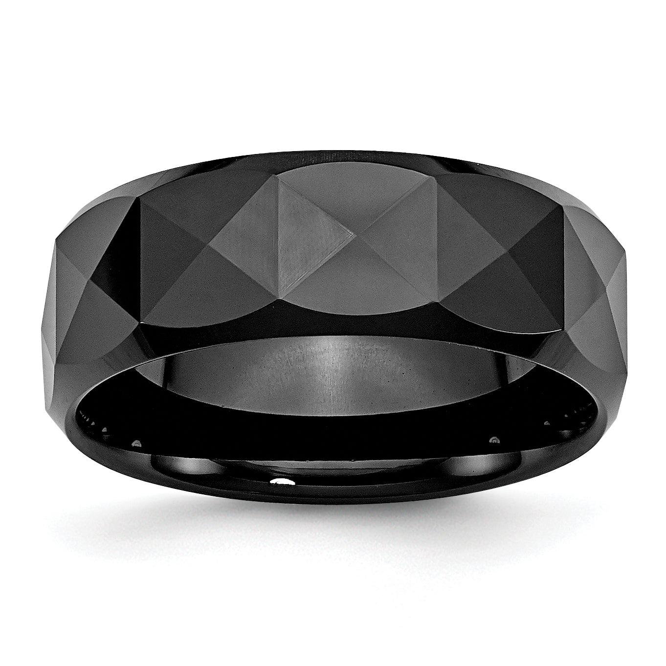 Chisel Ceramic Faceted Black 8mm Polished Beveled Edge Band - Sophia Jewelers