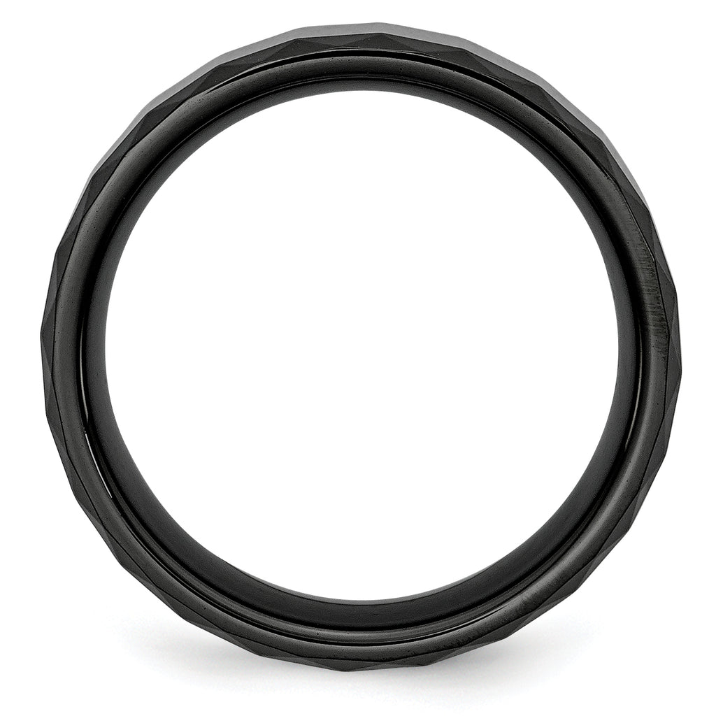 Chisel Ceramic Black Faceted 8mm Polished Beveled Edge Band
