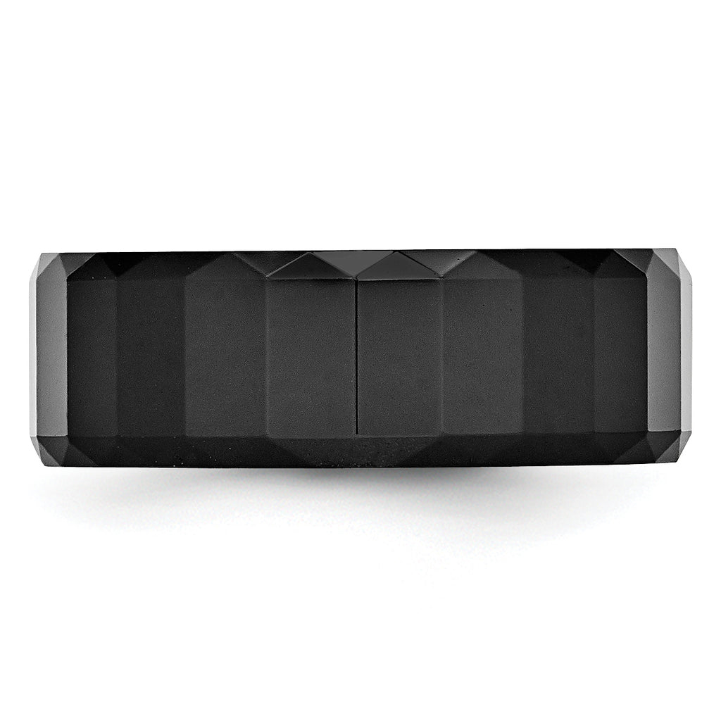 Chisel Ceramic Black Faceted 8mm Polished Beveled Edge Band
