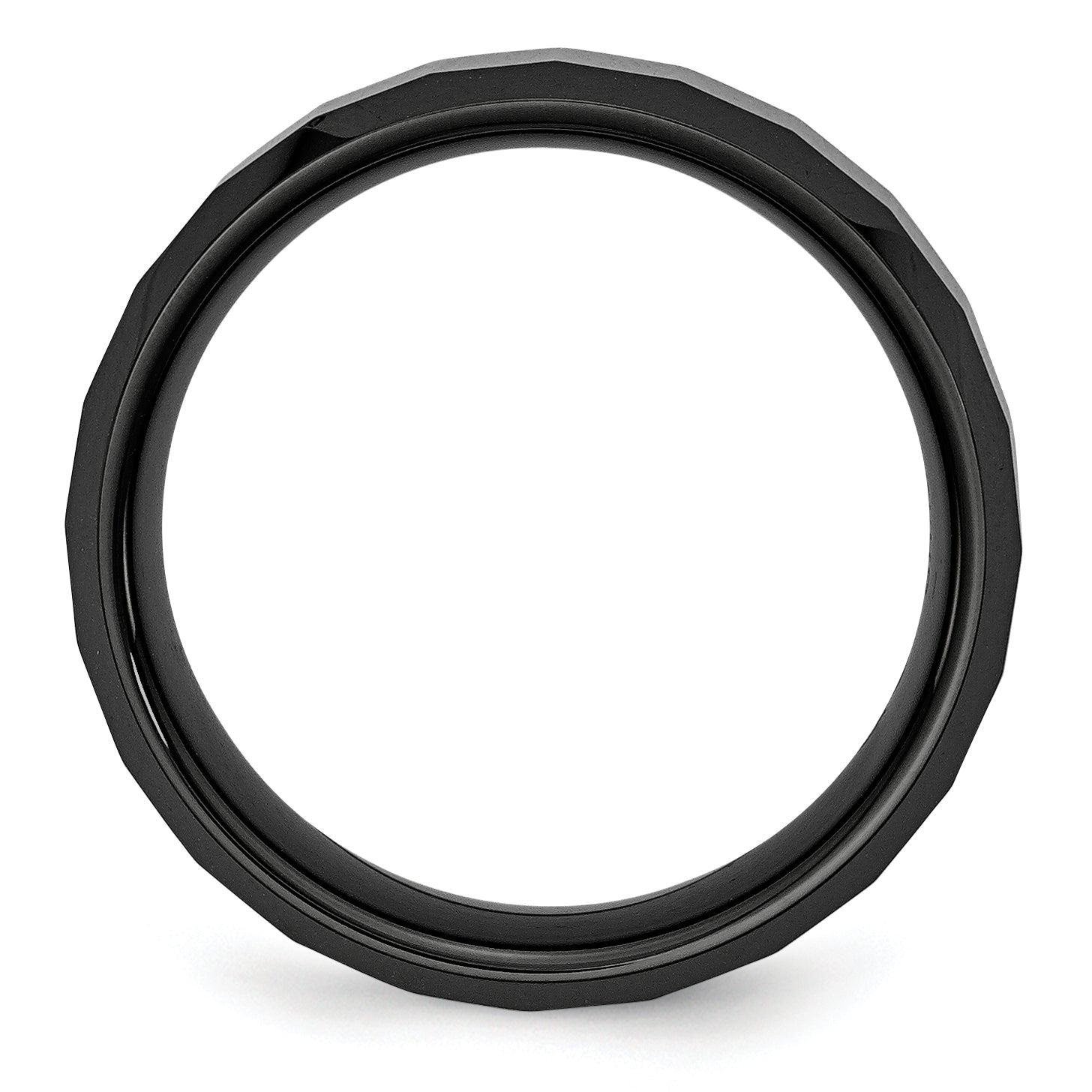 Chisel Ceramic Black Faceted Beveled Edge 8mm Polished Band