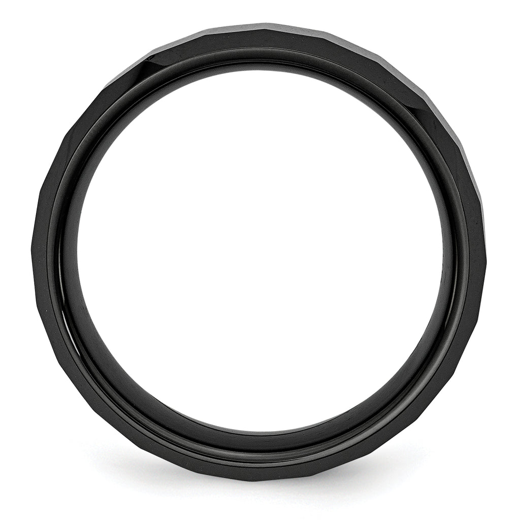Chisel Ceramic Black Faceted Beveled Edge 8mm Polished Band