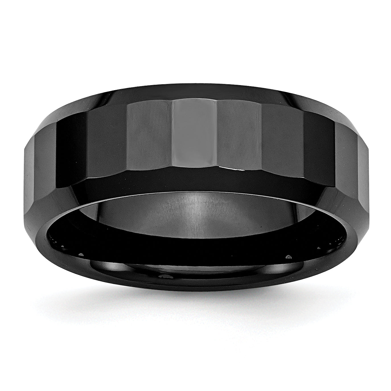 Chisel Ceramic Black Faceted Beveled Edge 8mm Polished Band Main image