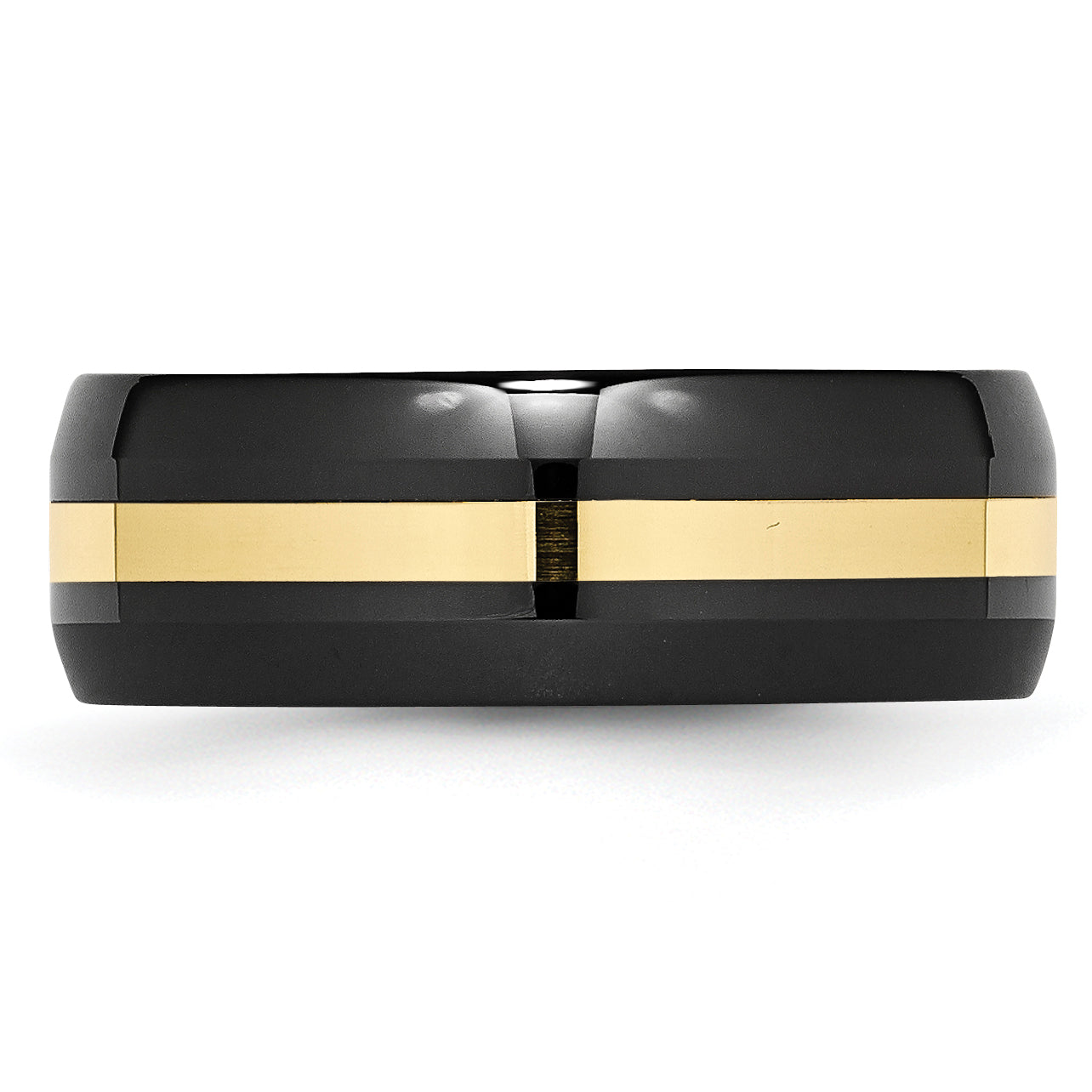 Chisel Ceramic Black with14k Gold Polished Inlay 8mm Band - Sophia Jewelers