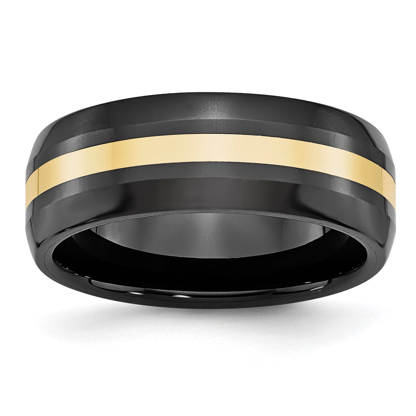Chisel Ceramic Black with14k Gold Polished Inlay 8mm Band - Sophia Jewelers