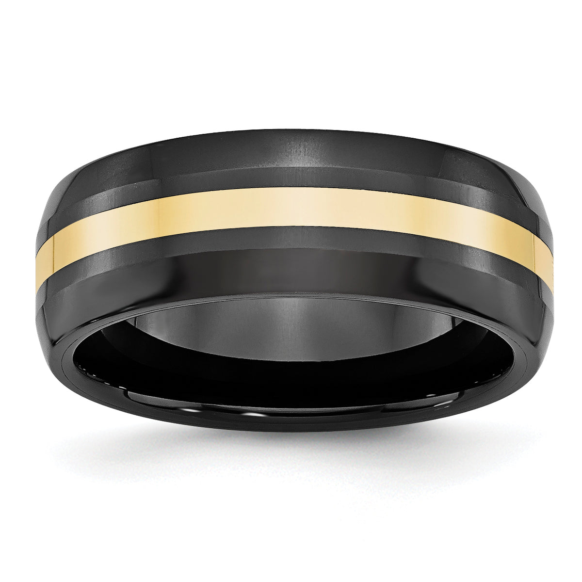 Chisel Ceramic Black with14k Gold Polished Inlay 8mm Band - Sophia Jewelers