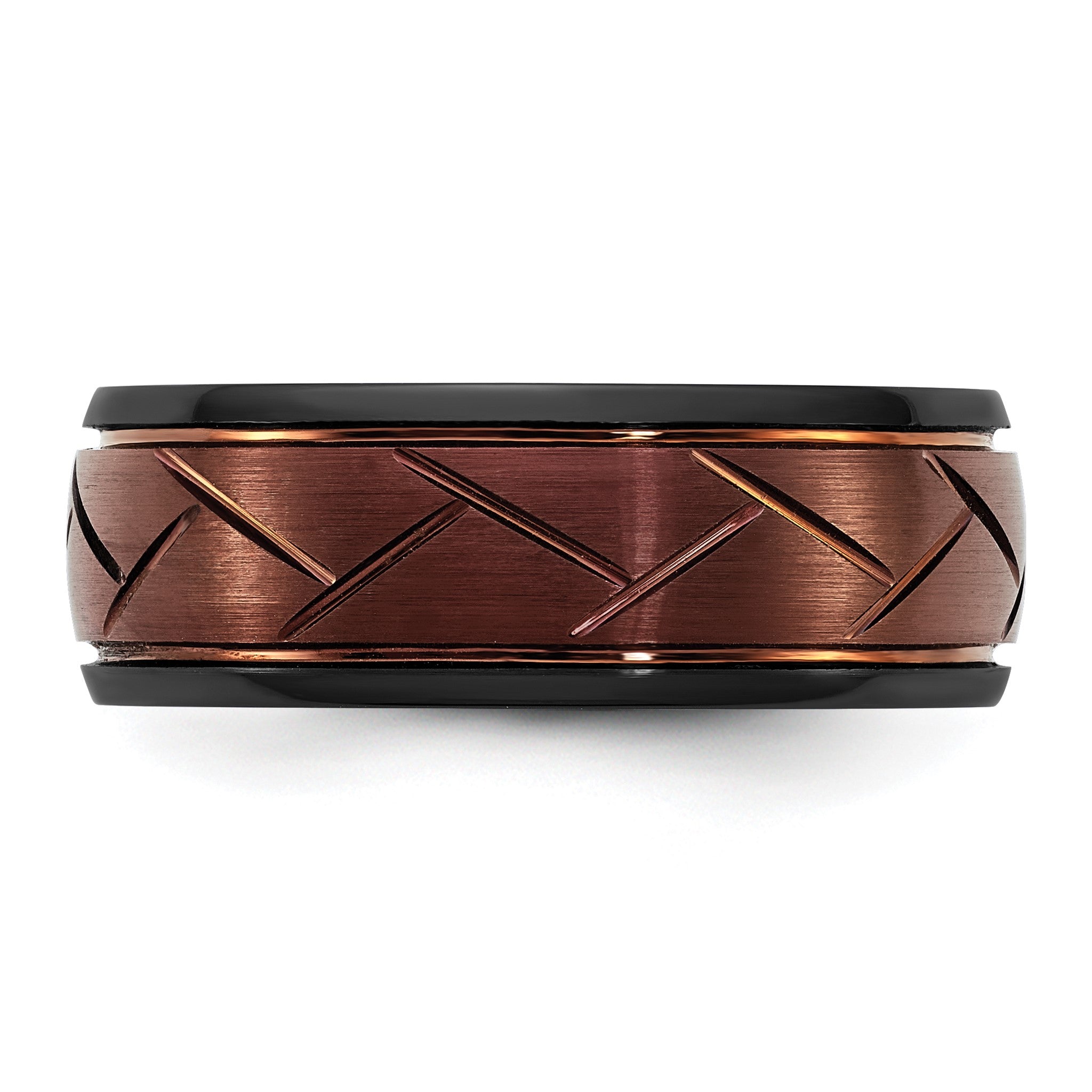 Men's Grooved Domed Wedding Band in Black Ceramic & Bronze, 8mm, Size 7–13 Secondary image