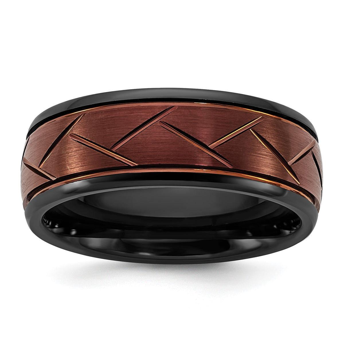 Men's Grooved Domed Wedding Band in Black Ceramic & Bronze, 8mm, Size 7–13 - Sophia Jewelers Main image