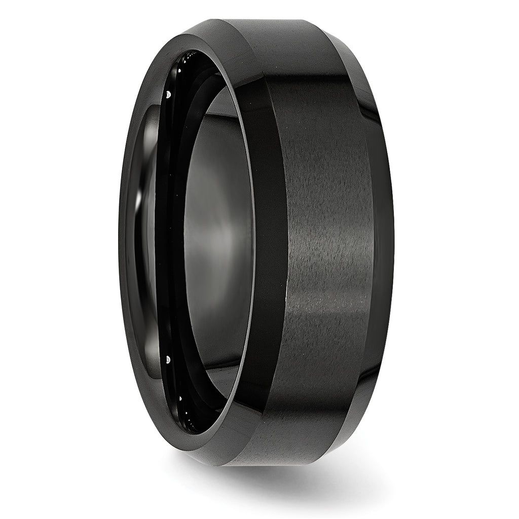 Chisel Ceramic Black Beveled Edge 8mm Brushed and Polished Band - Sophia Jewelers