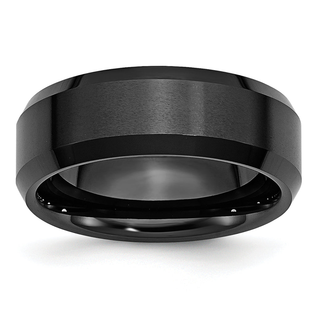 Chisel Ceramic Black Beveled Edge 8mm Brushed and Polished Band - Sophia Jewelers