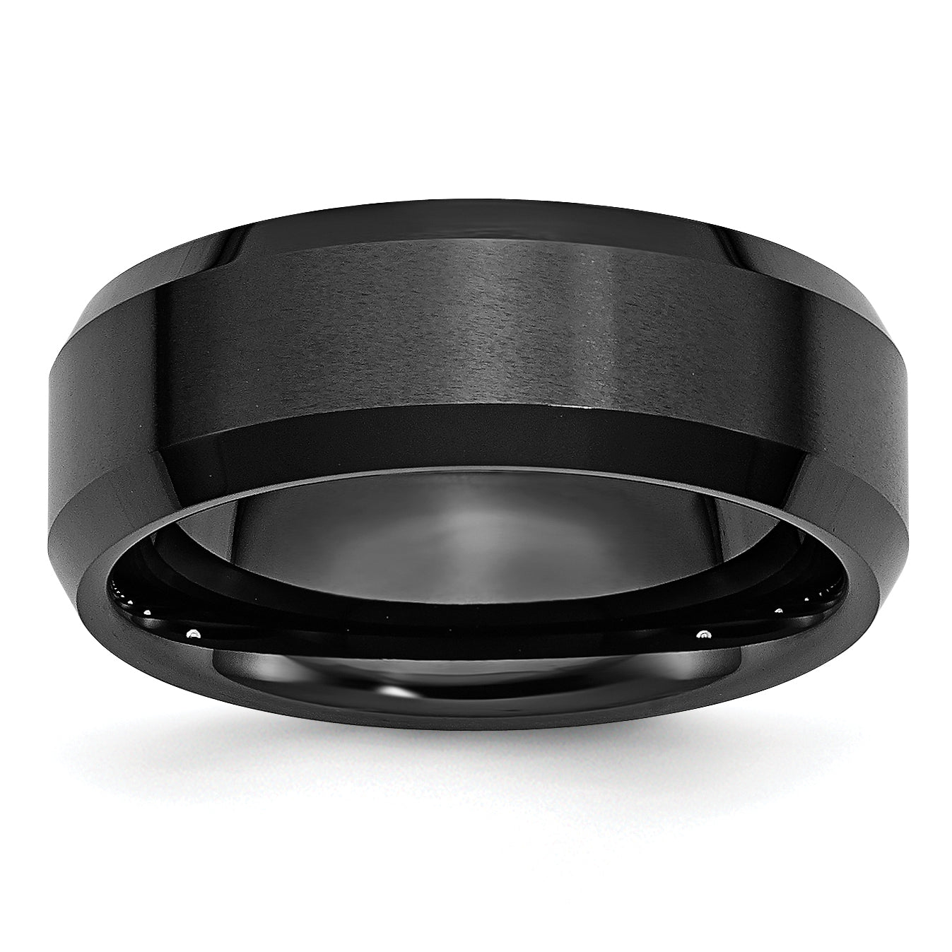 Chisel Ceramic Black Beveled Edge 8mm Brushed and Polished Band - Sophia Jewelers