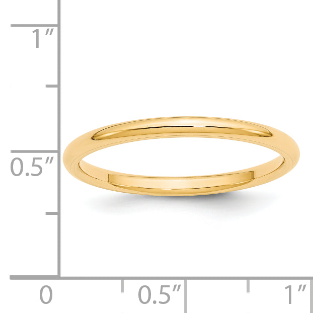 14K Yellow Gold Domed Comfort-Fit Wedding Band 2mm