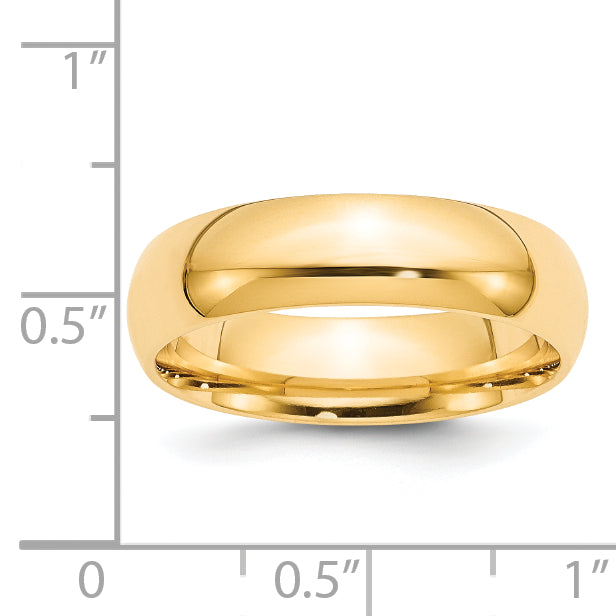 14k Yellow Gold 6mm Standard Weight Comfort Fit Wedding Band Size 14