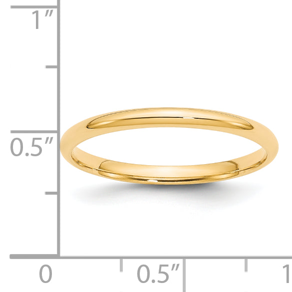 14k Yellow Gold 2mm Lightweight Comfort Fit Wedding Band Size 14