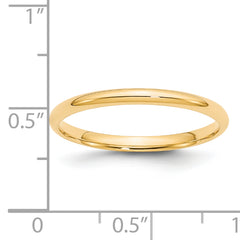 14k Yellow Gold 2mm Lightweight Comfort Fit Wedding Band Size 14
