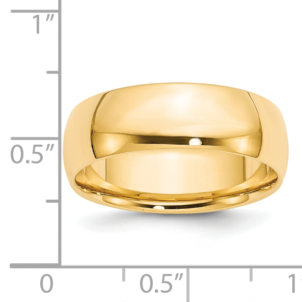 14k Yellow Gold 7mm Lightweight Comfort Fit Wedding Band Size 14