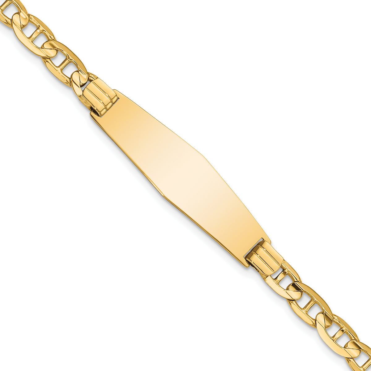 14k Polished Solid Chain/Solid Plate Anchor Link Soft Diamond Shape 33x9.8mm Plate 8 inch ID Bracelet