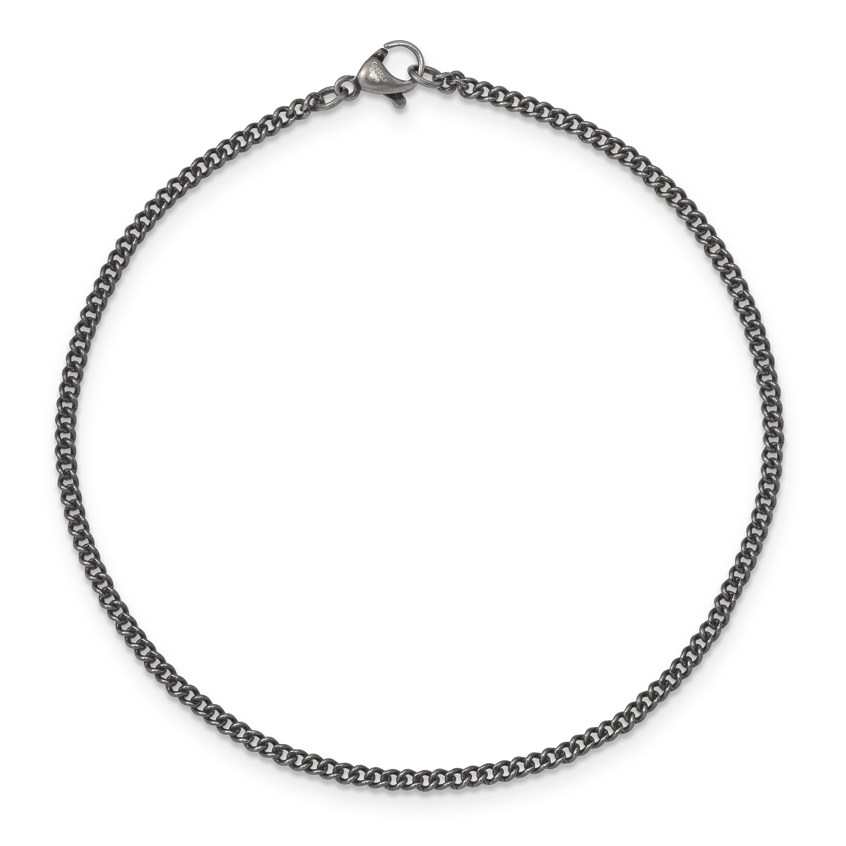 Stainless Steel 2.00mm Round Curb Antiqued Chain Bracelet for Men