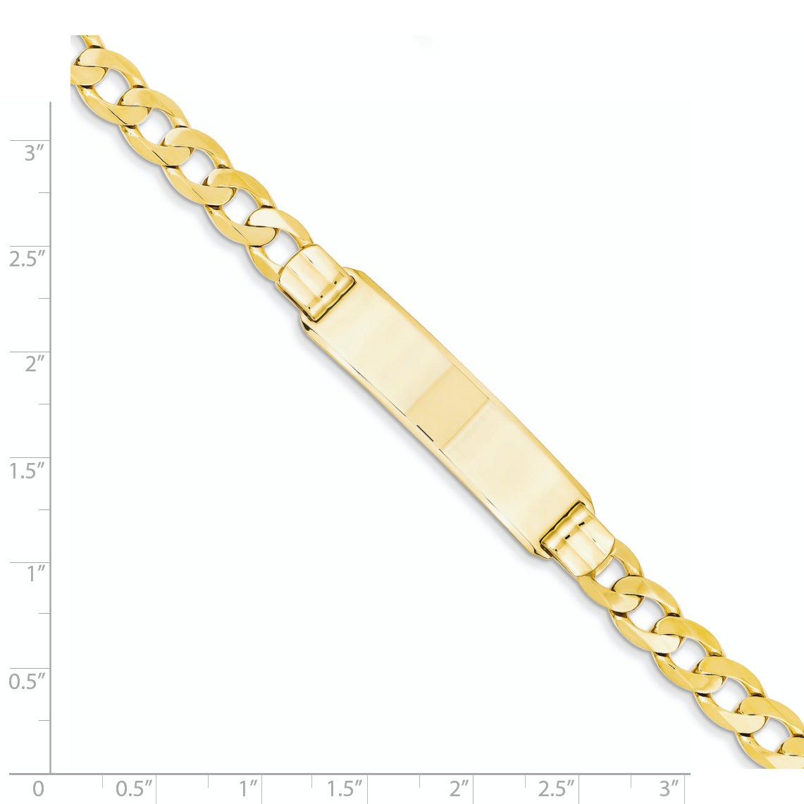 14k Polished Solid Chain/Solid Plate Curb Link 37x8mm Plate 8 inch ID Bracelet