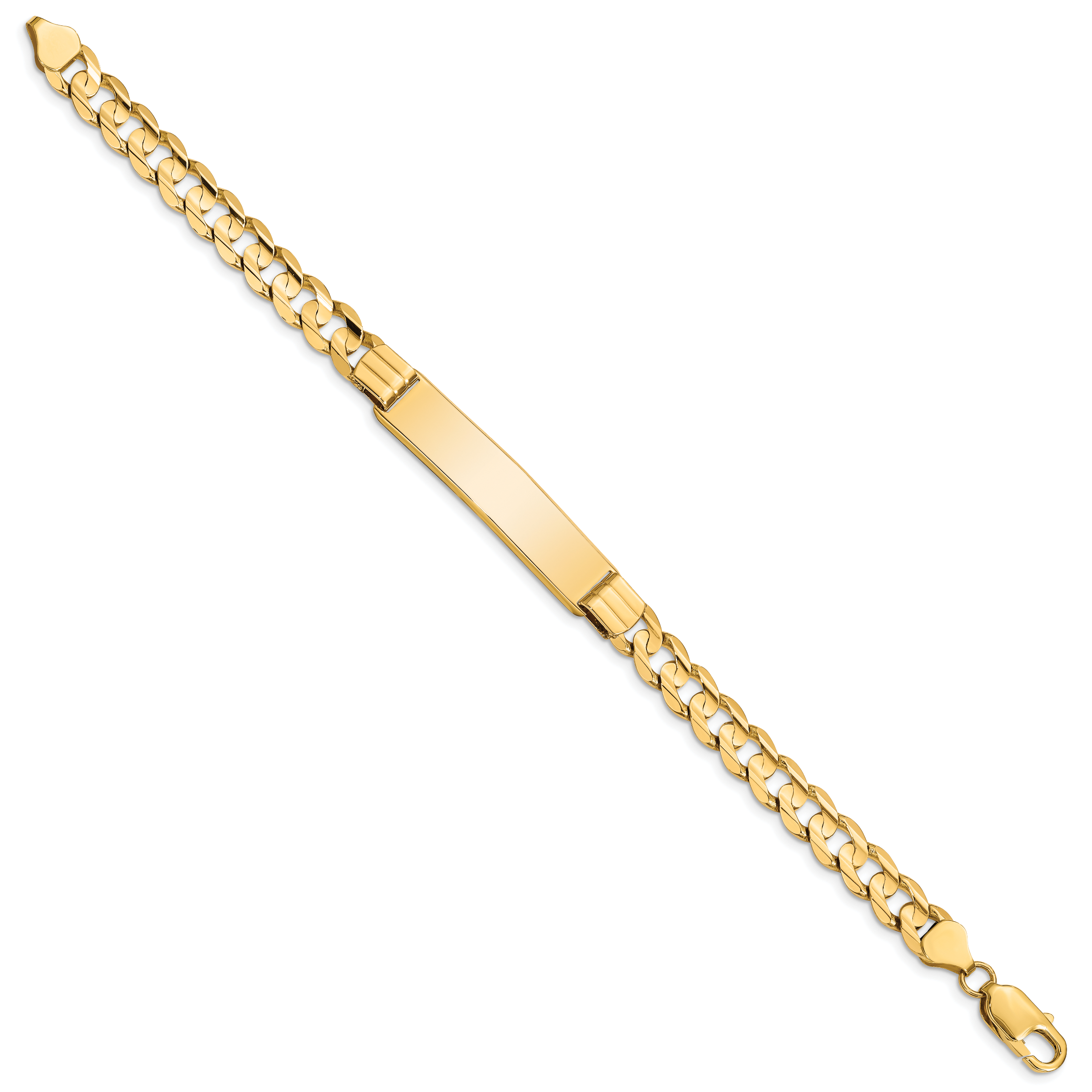 14k Polished Solid Chain/Solid Plate Curb Link 37x8mm Plate 8 inch ID Bracelet
