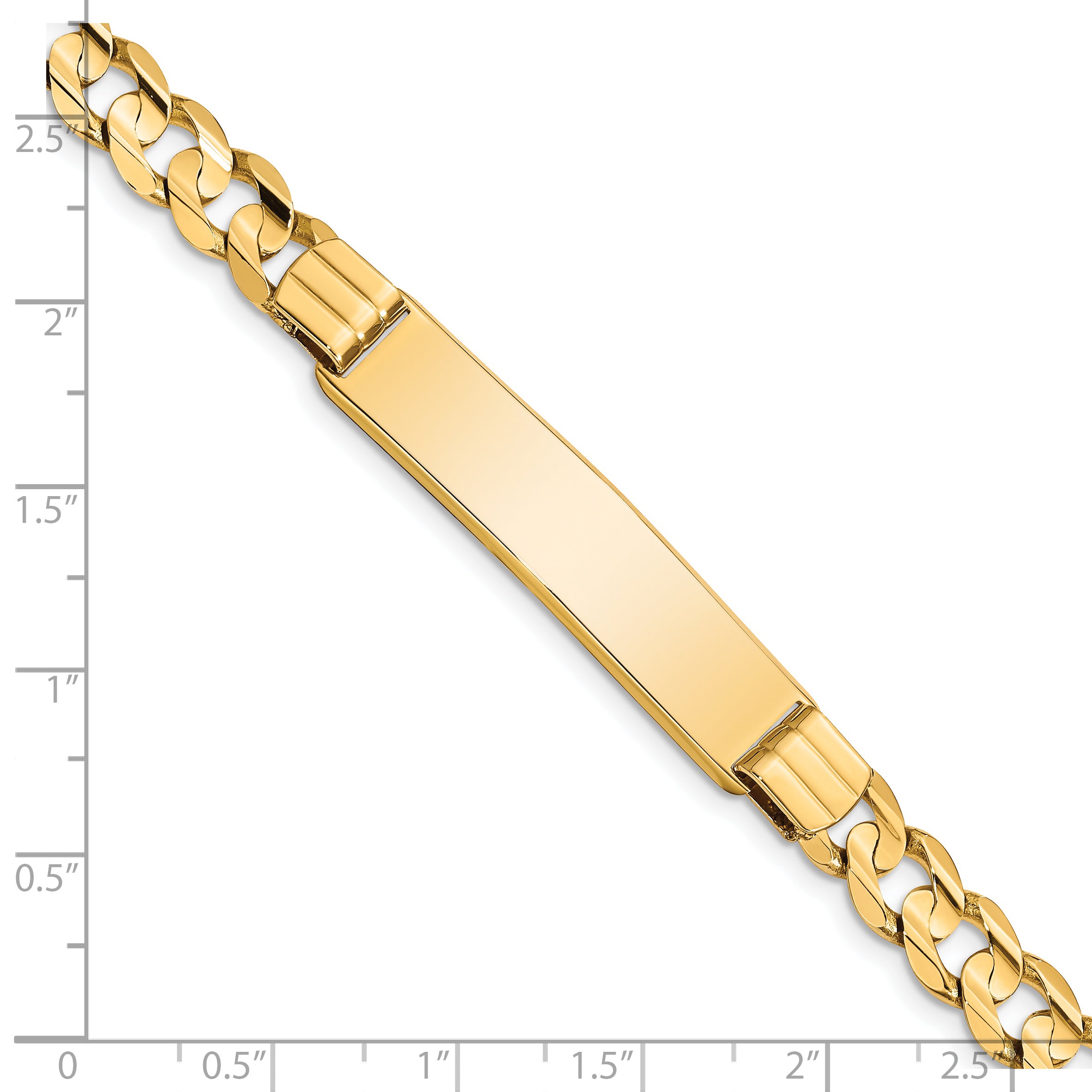 14k Polished Solid Chain/Solid Plate Curb Link 37x8mm Plate 8 inch ID Bracelet