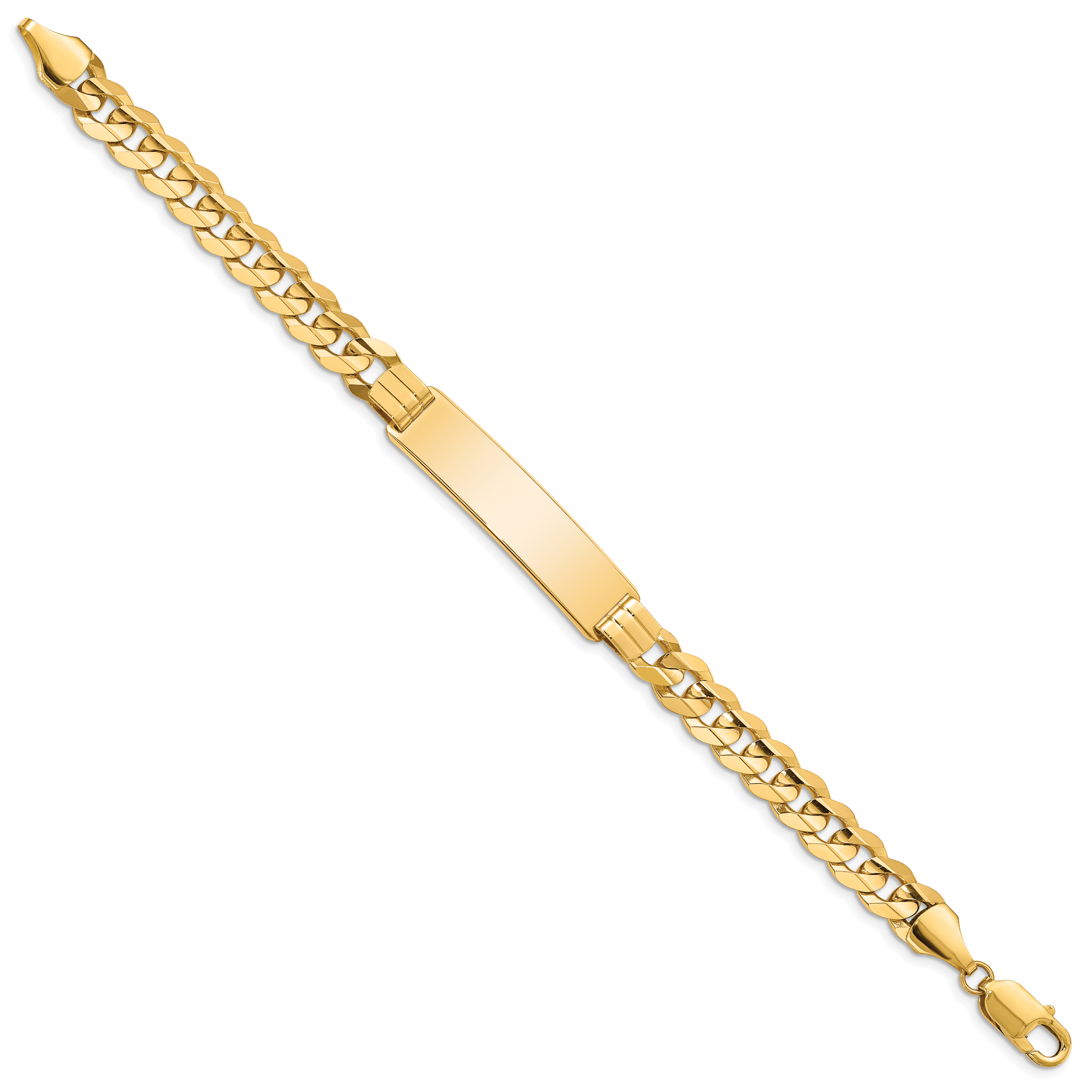 14k Polished Solid Chain/Solid Plate Curb Link 37x8.5mm Plate 8 inch ID Bracelet