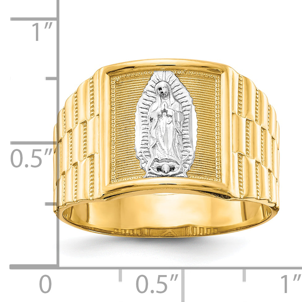 14k and Rhodium Men's Our Lady of Guadalupe Ring