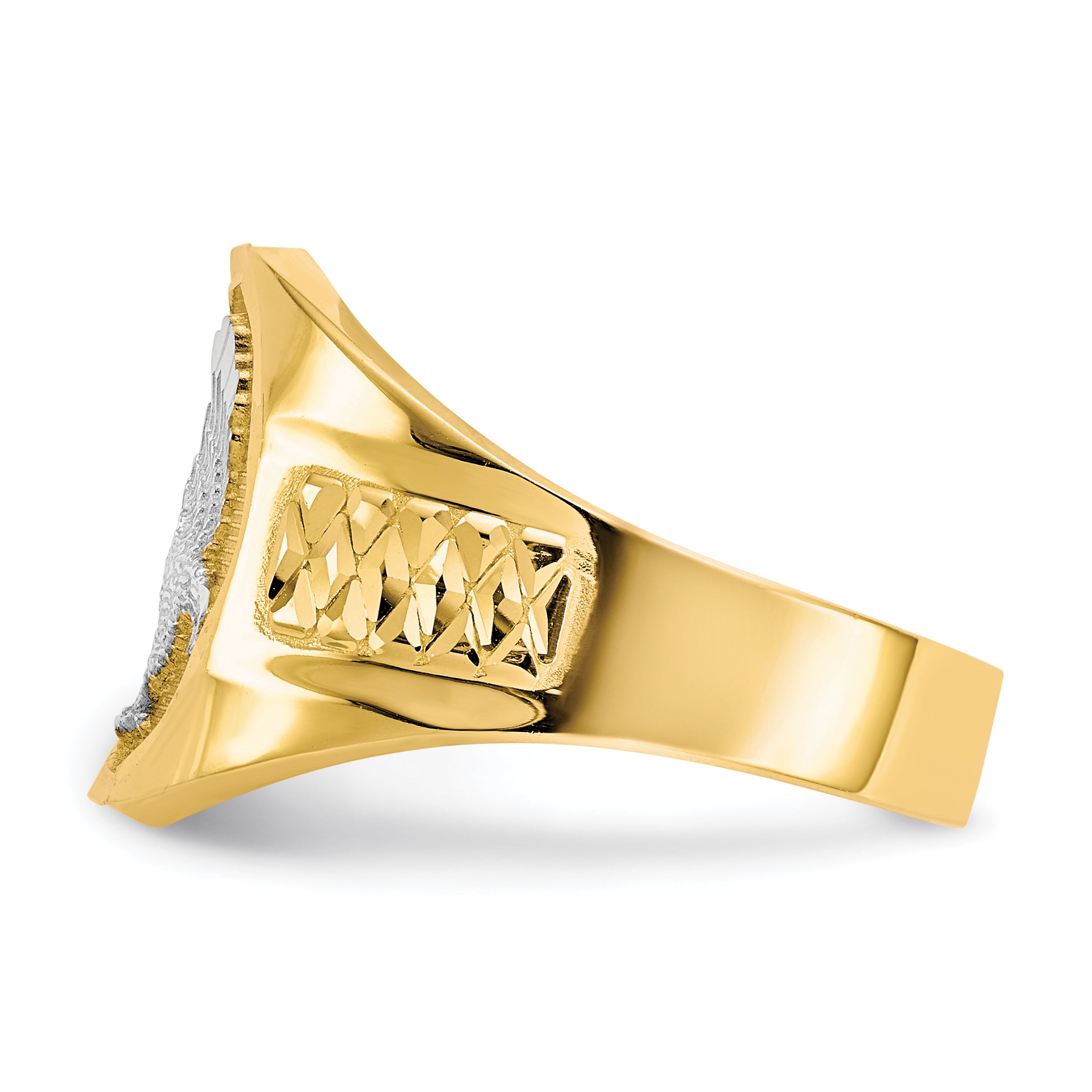 14k and Rhodium Men's Eagle Ring