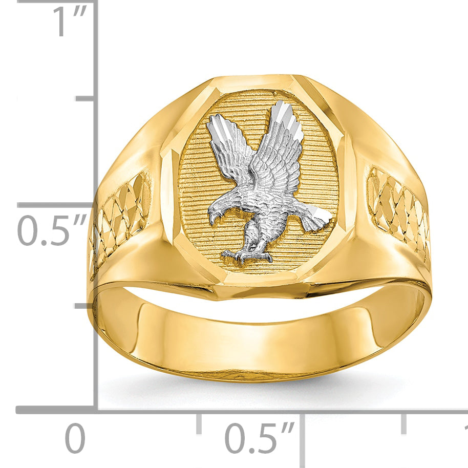 14k and Rhodium Men's Eagle Ring