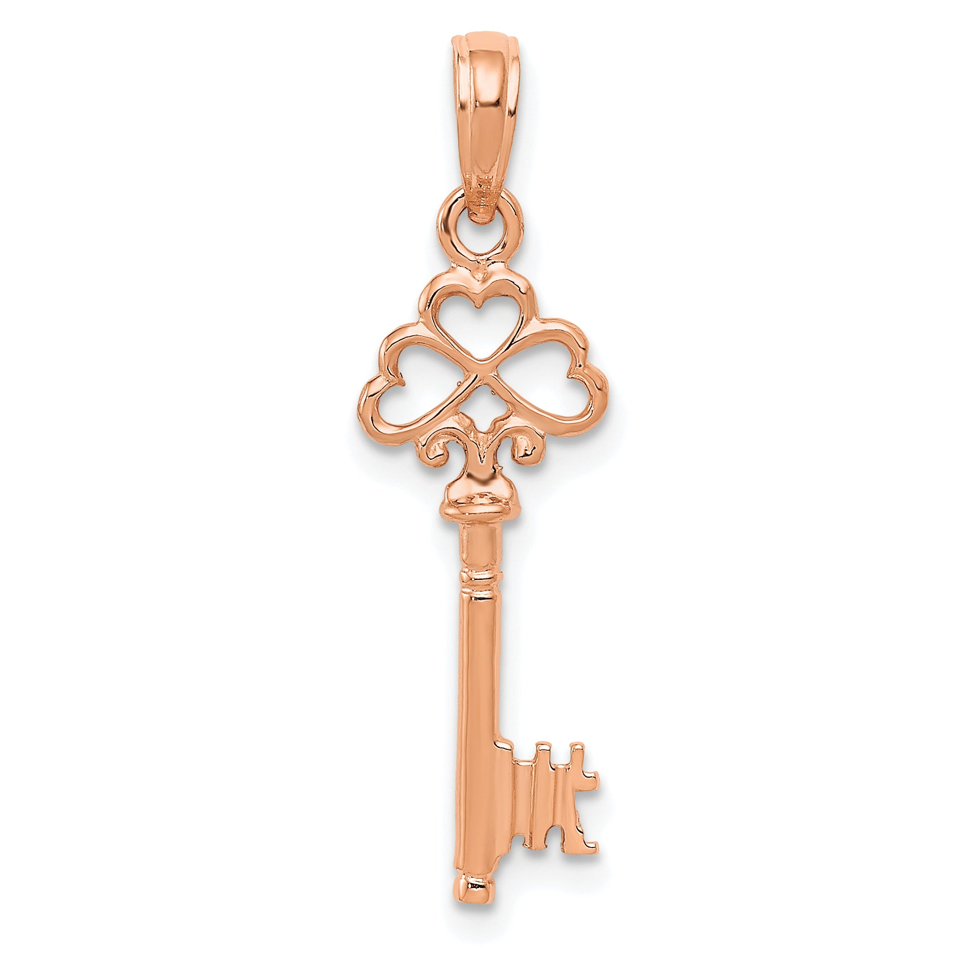14K Rose Gold Polished 3-D Hearts Key Charm Main image