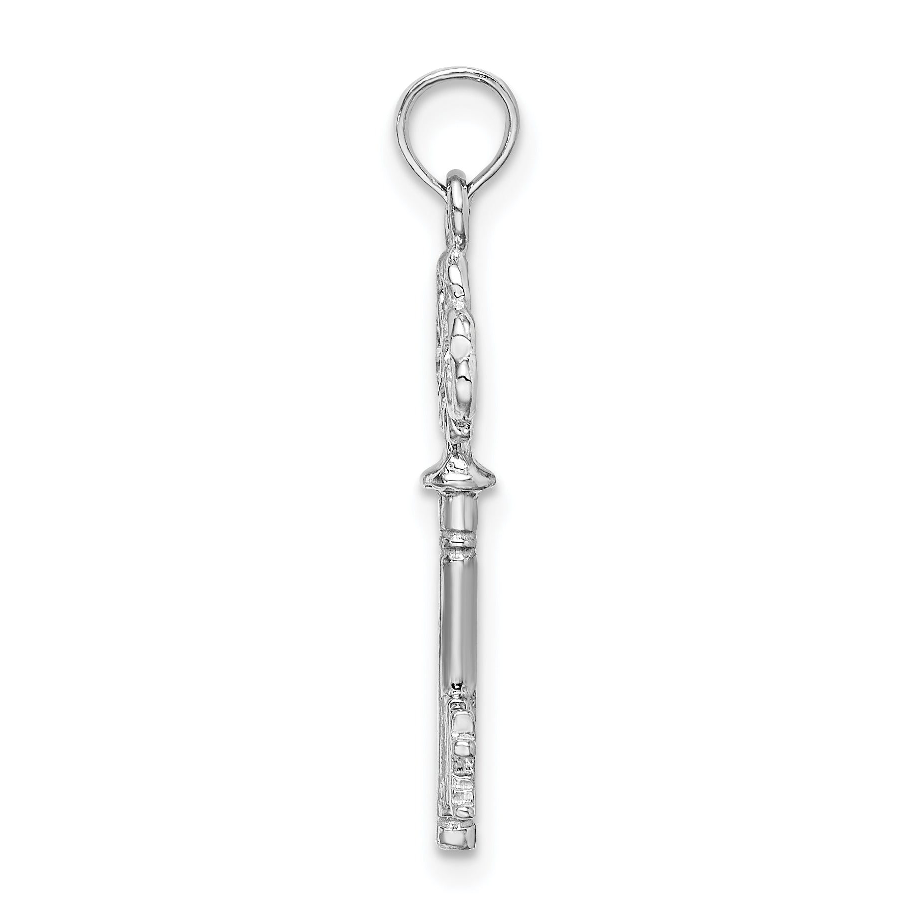 14K White Gold 3-D Key w/ Hearts Charm