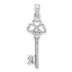 14K White Gold 3-D Key w/ Hearts Charm