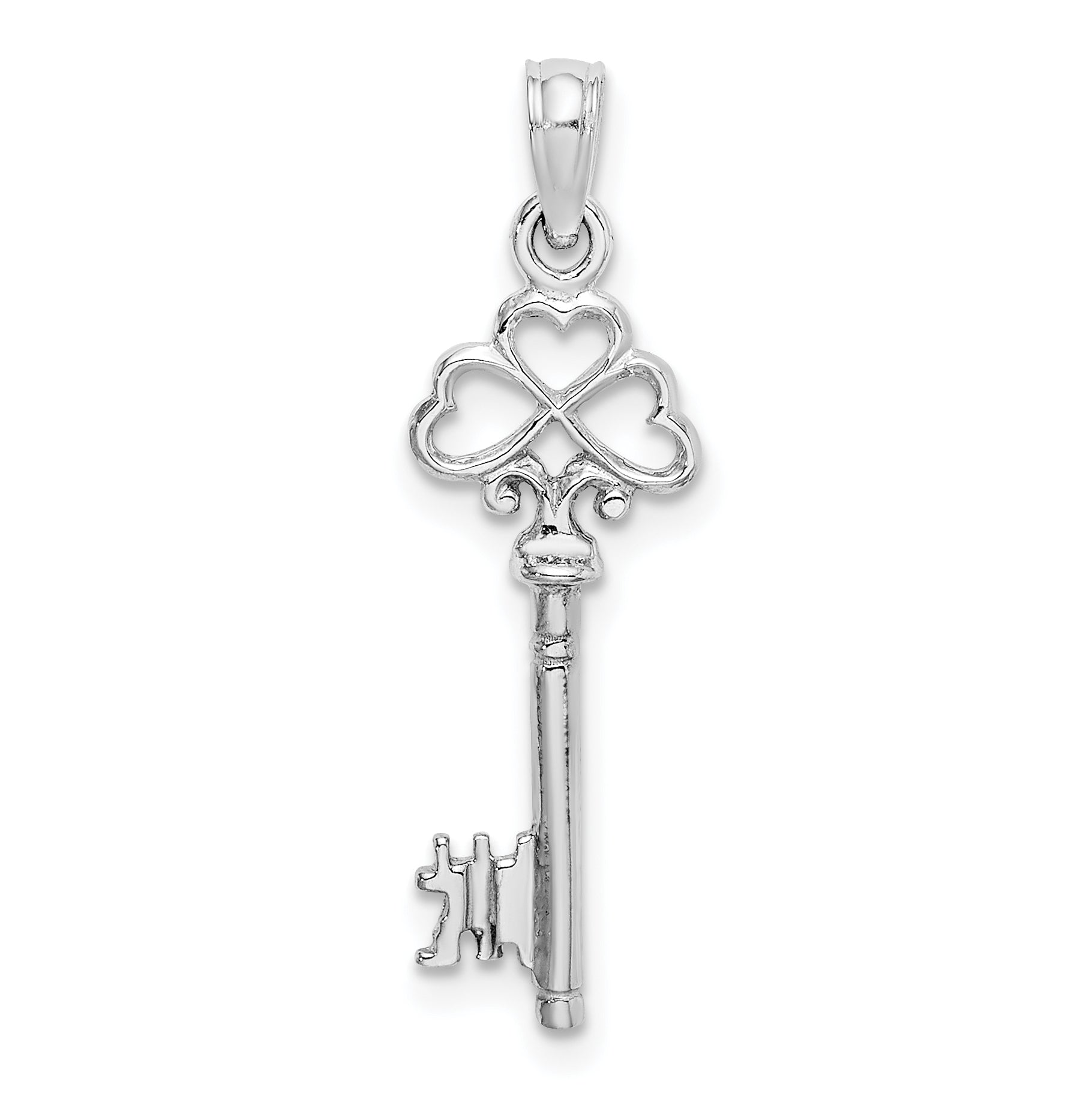 14K White Gold 3-D Key w/ Hearts Charm