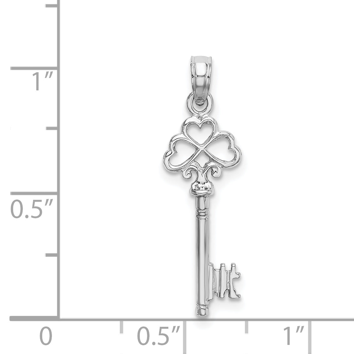 14K White Gold 3-D Key w/ Hearts Charm