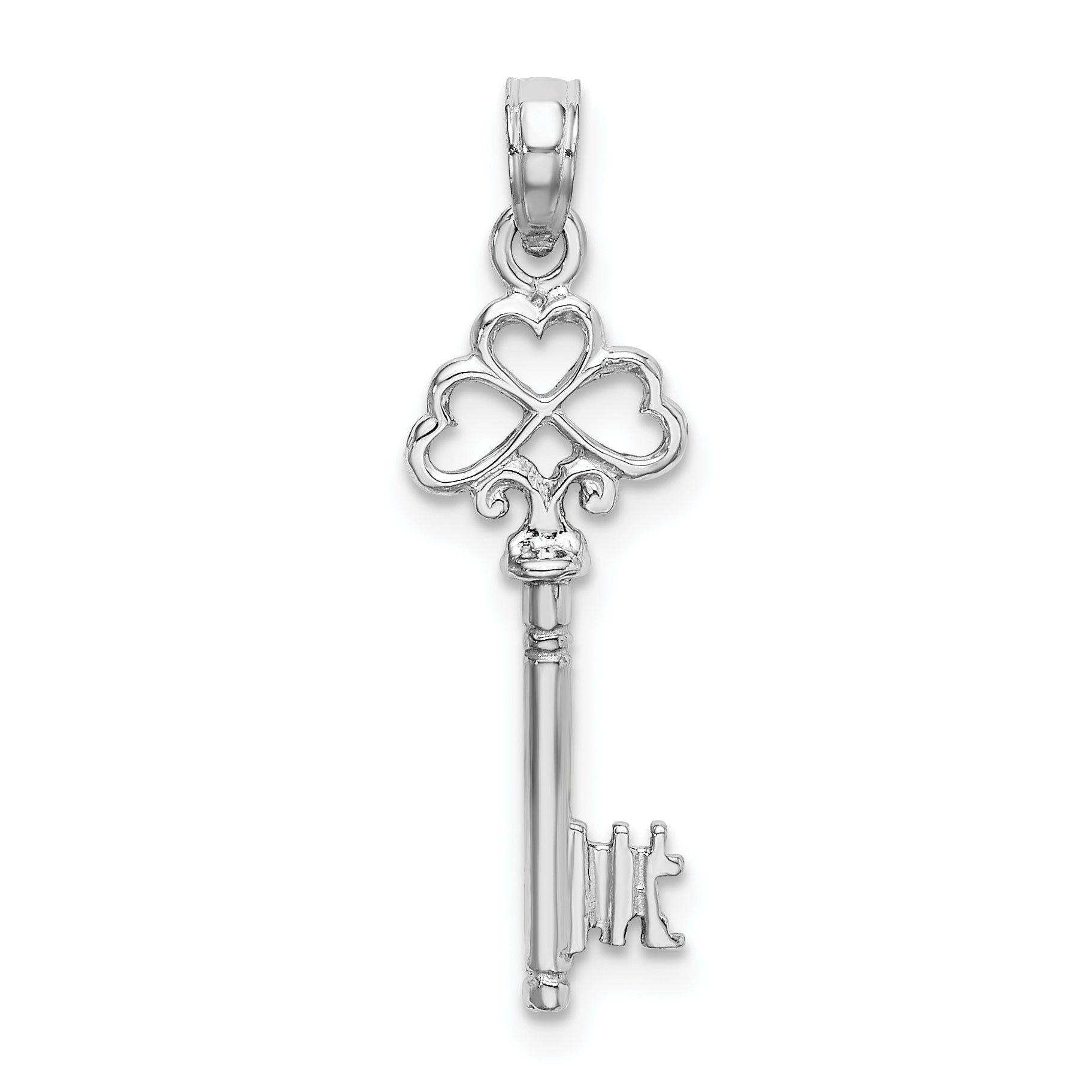 14K White Gold 3-D Hearts Key Charm Main image
