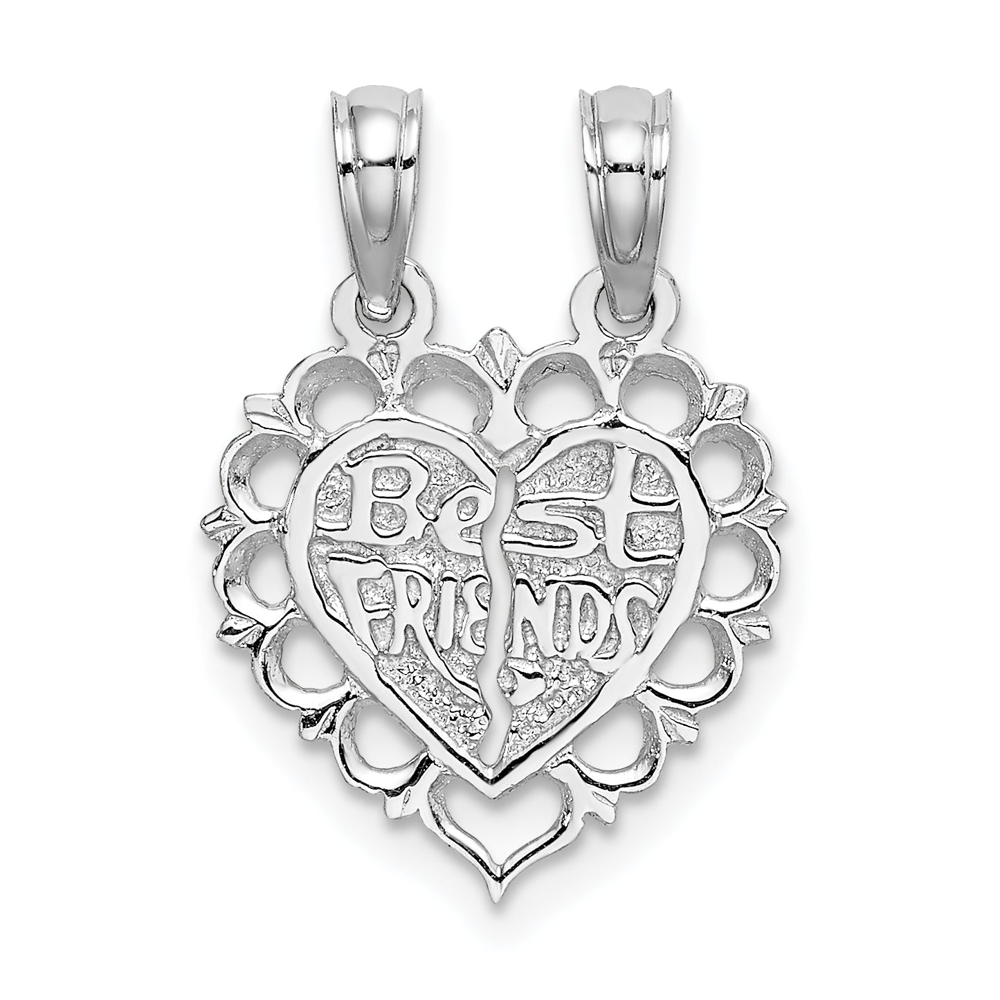 14k White Gold BEST FRIEND 2 Piece Break-Apart Heart Charm Main image