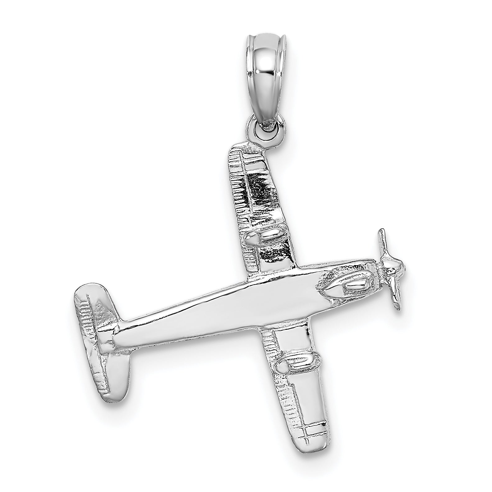 14k White Gold 3-D Low-Wing Airplane Pendant